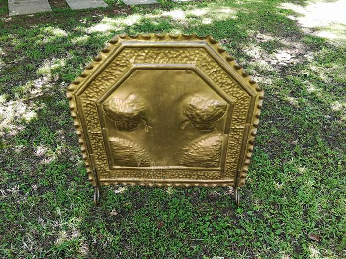 Solid Brass Repousse Fire Screen, Hand Hammered Detailing