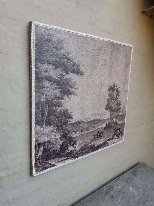 A Medium size Wall Panel Painting depicting a hunting scene mounted on Board