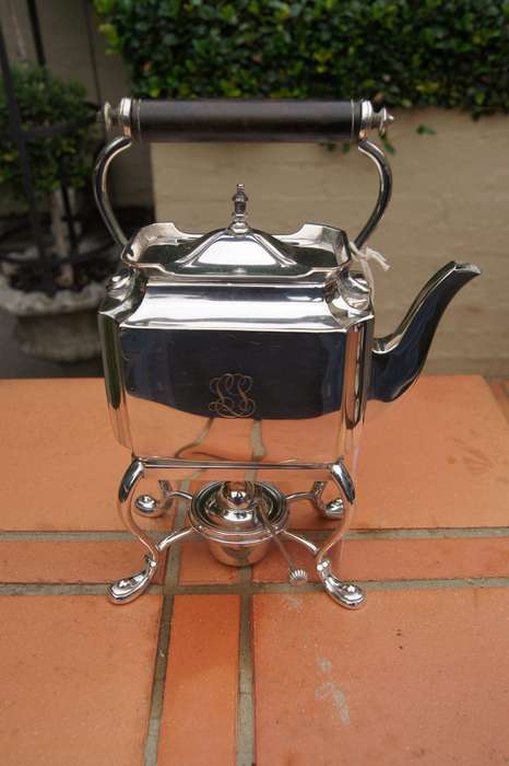 A 20TH Century Silver-Plate Kettle on Stand with Burner