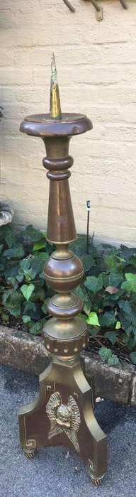 19th Century Very Large & Rare Brass Church Single Candle Holder with Cherub Detail