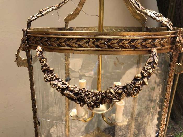 Pair imported glass and brass lanterns