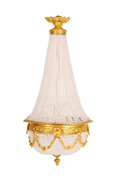 A 20th Century Empire Style Brass and Crystal Chandelier