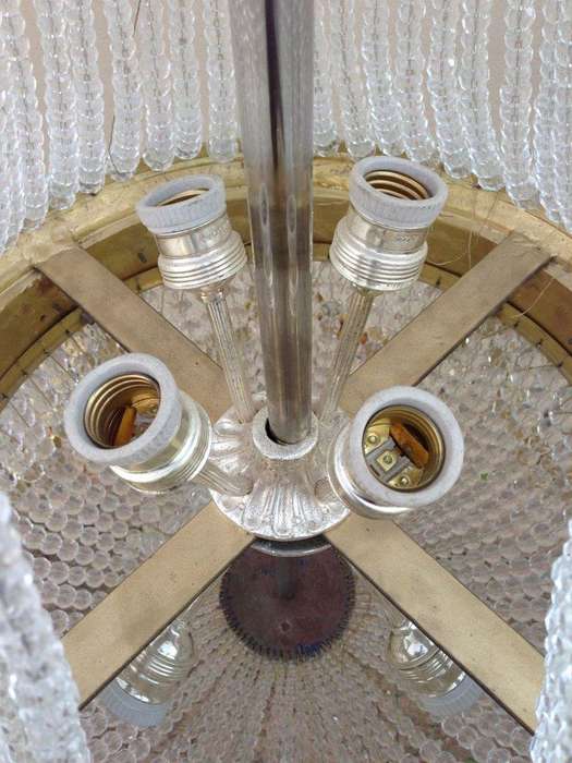 A 20th Century Empire Style Brass and Crystal Chandelier