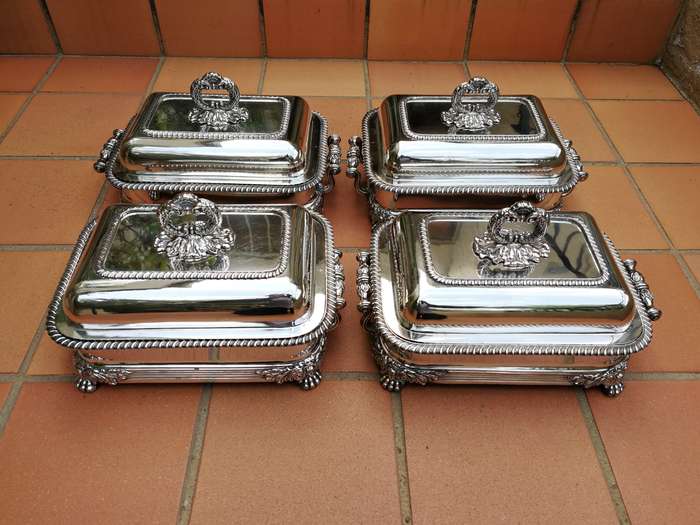 A Late 18th Century Set of 4 Old Sheffield Plate Entree Dishes and Warming Dishes