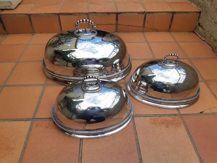 Set Of 3 Victorian Silver-Plate Food Domes