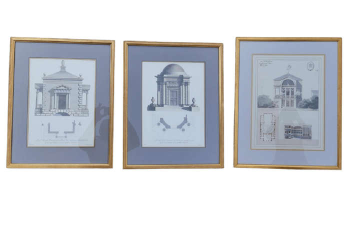 A Set Of Three (3) Neoclassical Architectural Studies ( Photolithograph)