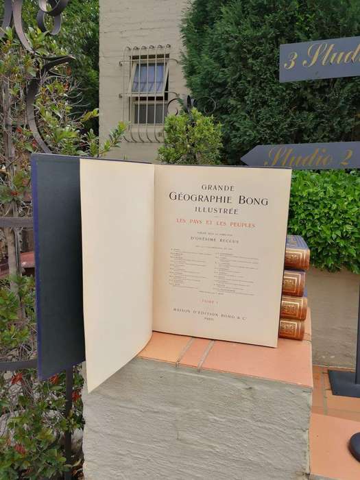 Set Of Five (5) Highly Decorative Very Large And Heavy Antique Grande Geographie Bong Books Circa...