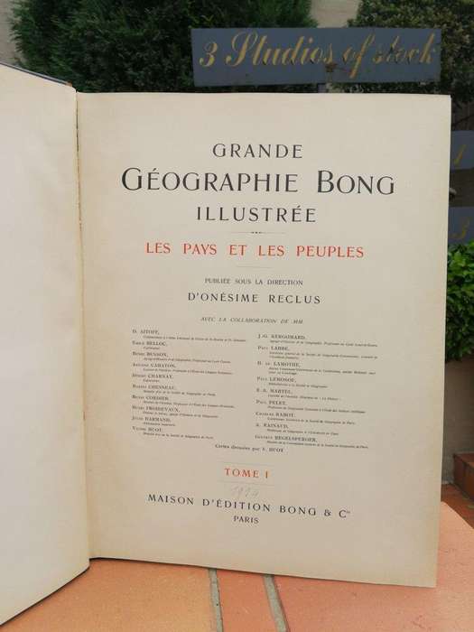 Set Of Five (5) Highly Decorative Very Large And Heavy Antique Grande Geographie Bong Books Circa...