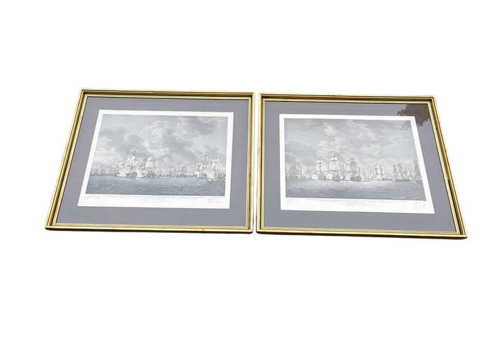 A Very Large Pair Of 20th Century Framed Ship Prints Originally Painted By Richard Paton And Pres...