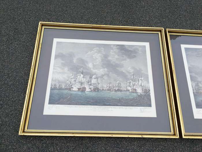 A Very Large Pair Of 20th Century Framed Ship Prints Originally Painted By Richard Paton And Pres...