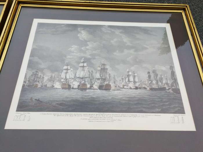 A Very Large Pair Of 20th Century Framed Ship Prints Originally Painted By Richard Paton And Pres...