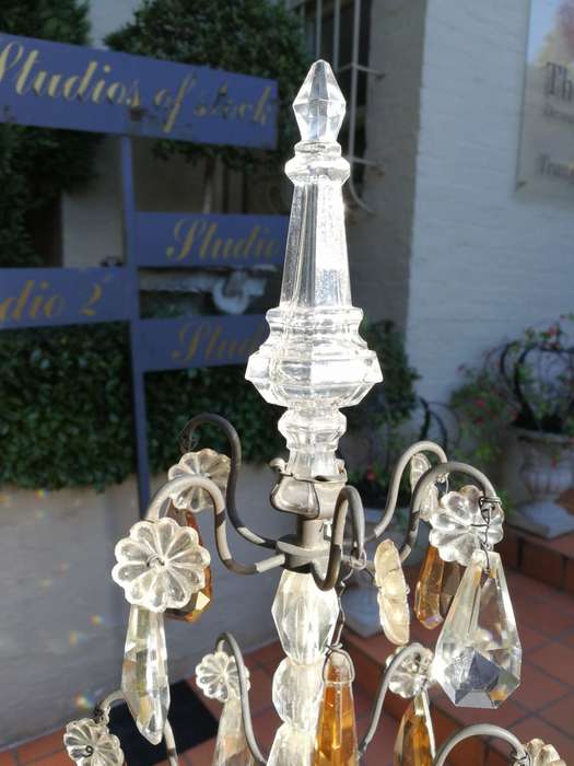 A Pair Of Glass And Metal Lustre Candelabra ND