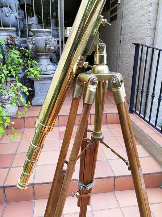 A Large Brass Stanley/ London Telescope on Tripod With Brass Fittings
