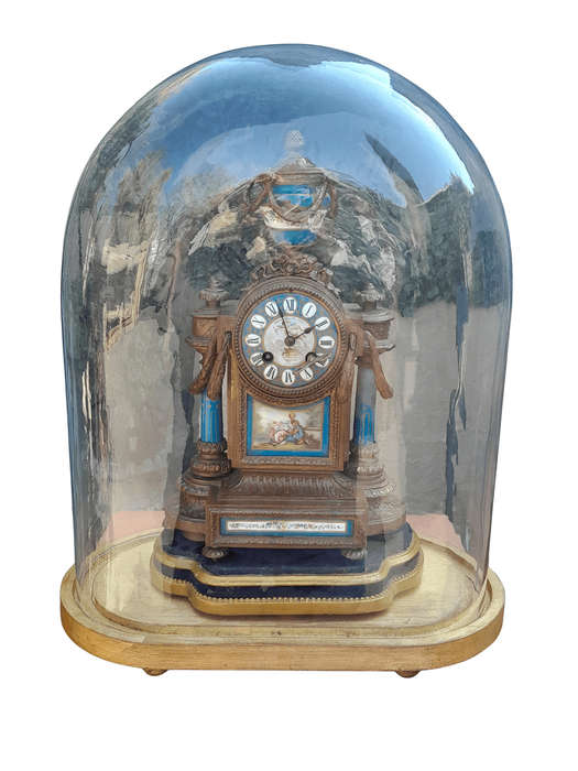 A 19th Century French-style MARSHALL & SONS Edinburgh Gilt Metal and Hand-Painted Ceramic Clock w...