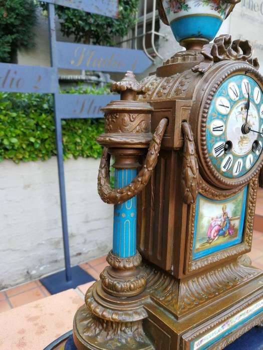 A 19th Century French-style MARSHALL & SONS Edinburgh Gilt Metal and Hand-Painted Ceramic Clock w...