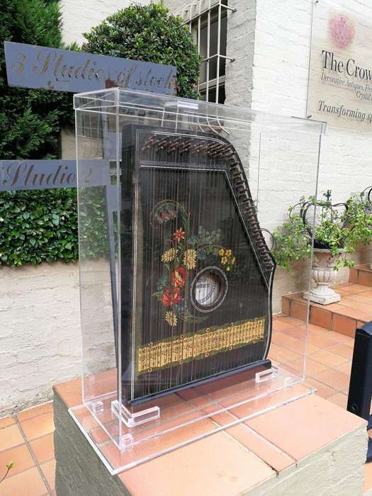 A 20th Century Alpine Zither By Konzert Salon-Harfe Housed In A Perspex Box