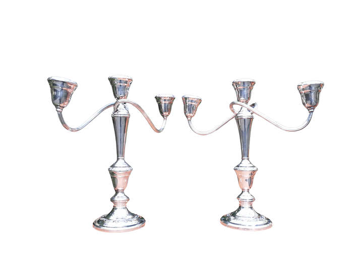 A Pair Of 20th Century Gorham Silver Plate Three Light Candelabras Candle Holders  Convertible ...