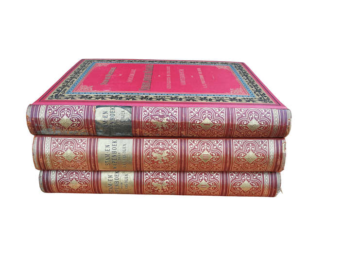 A Set Of Late 19th Century Circa 1885/1890 Extra-Large Size Decorative Books Entitled Stam En Wap...