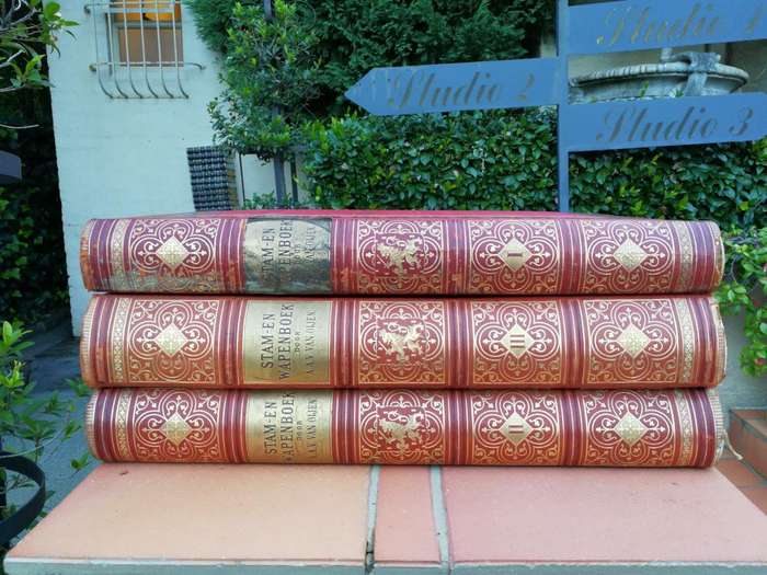 A Set Of Late 19th Century Circa 1885/1890 Extra-Large Size Decorative Books Entitled Stam En Wap...