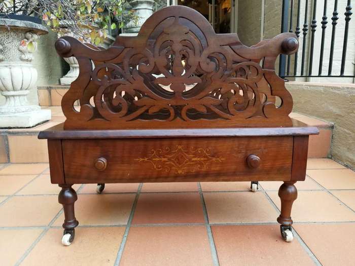 An Edwardian Circa 1905 Mahogany and Inlaid Canterbury with Drawer and on Castors