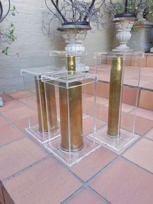 A Set Of 20th Century Circa 1940 Military Brass Cannon Shells Two With SA Union Military Markings...
