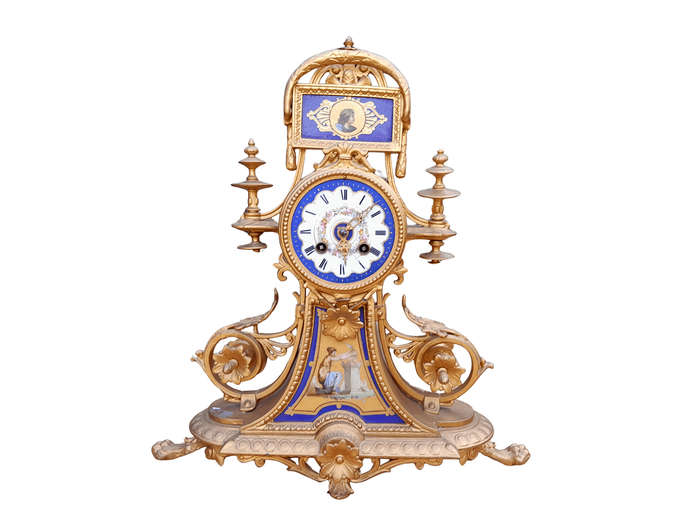 A 19th Century Circa 1890 French Sevres And Ormolu Clocks With Key And Bell