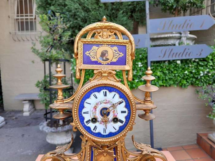 A 19th Century Circa 1890 French Sevres And Ormolu Clocks With Key And Bell