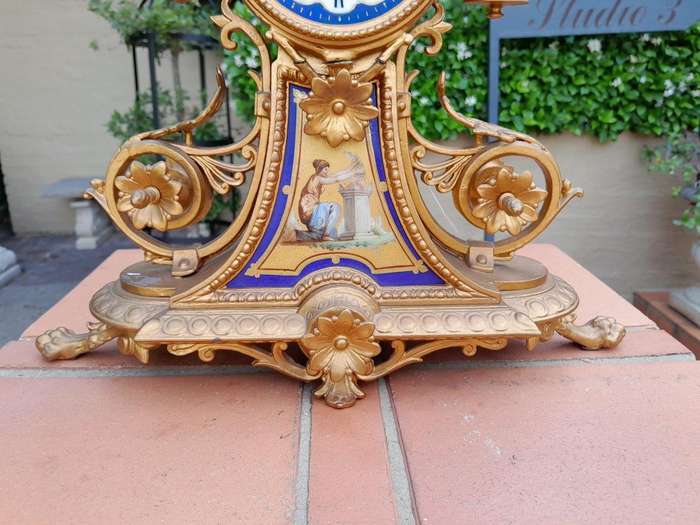 A 19th Century Circa 1890 French Sevres And Ormolu Clocks With Key And Bell
