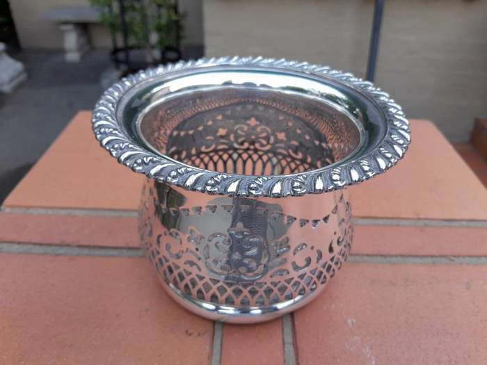 A20th Century Silver- Plate Wine Coaster on A Wooden Base