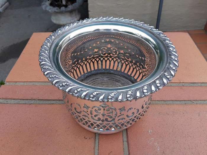 A20th Century Silver- Plate Wine Coaster on A Wooden Base