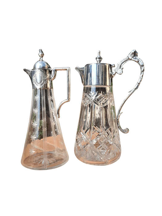 A 20th Century Set of Two Claret Jugs with EPNS Handles and Lids