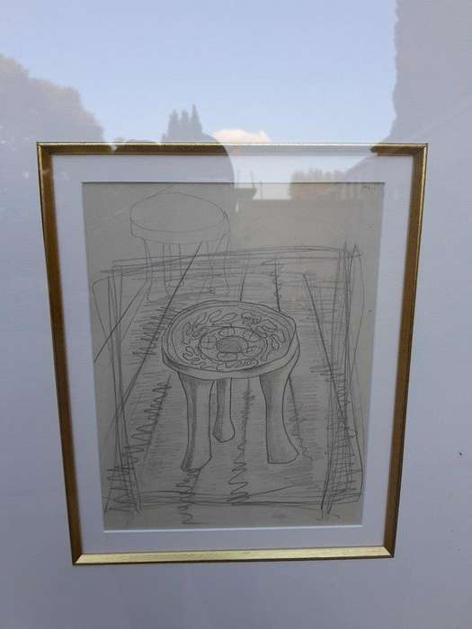 A 20th Century Alexis Preller Gild Framed Pencil on Paper Artists Stool 
