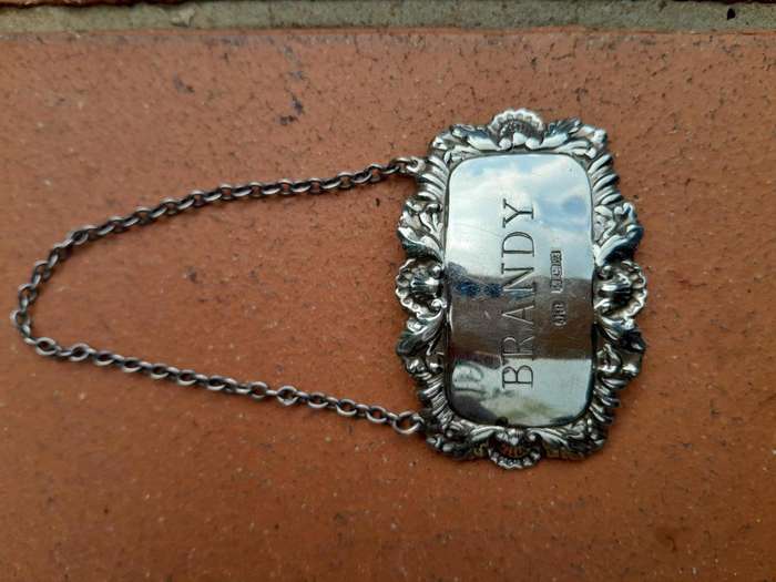 A 20th Century Antique Set of Three Birmingham Silver Decanter Labels - Gin, Whisky and Brandy ( ...