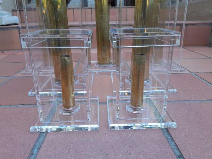 A Mid-20th Century Circa 1945 Set of Seven WW2 Brass Cannon Shells In Perspex Boxes