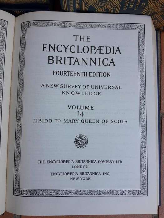 An Early 20th Century Circa 1932 Full Set of 14th Edition Encyclopaedia Britannica.  Twenty-Four...