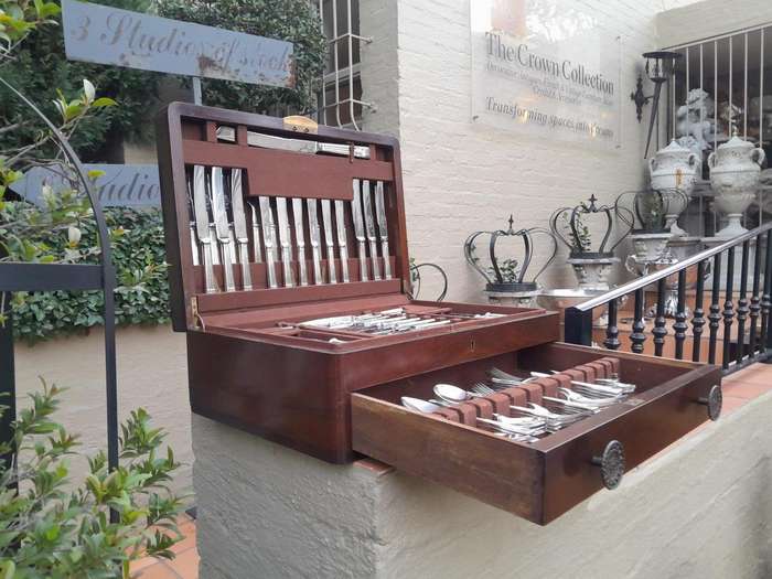 A 20th Century Sheffield Twelve Place Cutlery Set In Original Mahogany Canteen