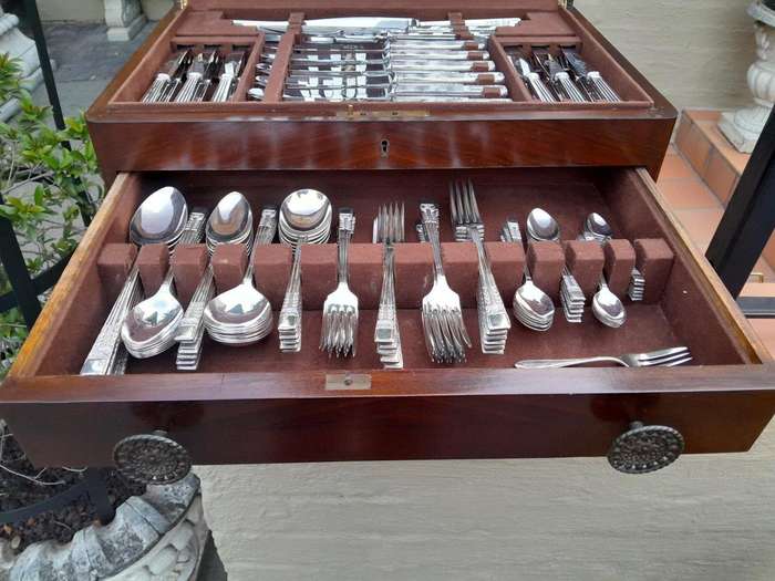 A 20th Century Sheffield Twelve Place Cutlery Set In Original Mahogany Canteen
