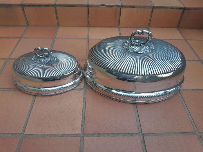An Antique Near Pair of Two Sheffield EPNS Food Domes 