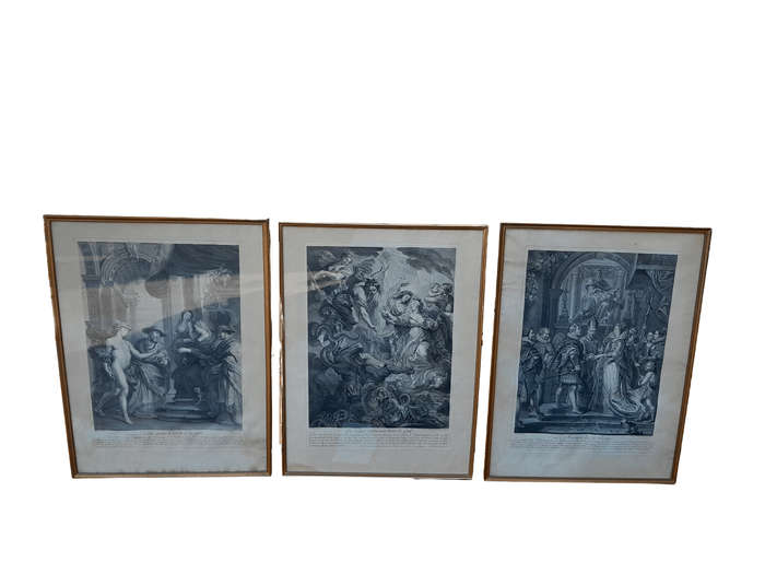 A Antique French Set Of Three Engravings Signed On The Plates