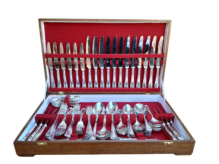 A 12 Place Cutlery Set By Spear & Jackson EPNS Silver-Plate In A Canteen Comprising
