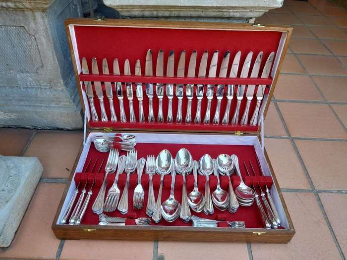 A 12 Place Cutlery Set By Spear & Jackson EPNS Silver-Plate In A Canteen Comprising
