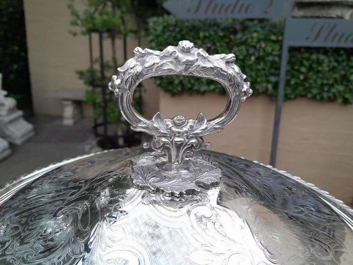 A 19th Century Silver-Plated Chafing Dish with Handle on Stand with Burner