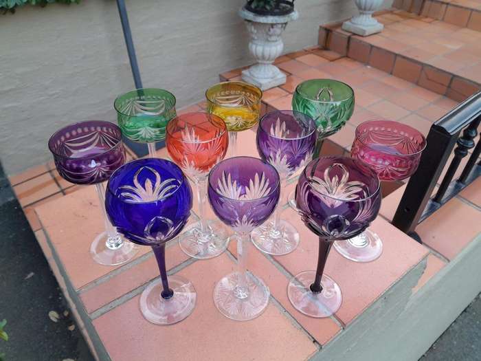 A 20th Century Collection Of Ten Bohemian Cut Crystal Wine Glasses