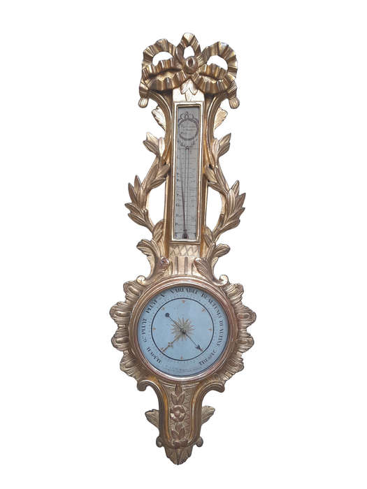 A Rare 18th Century French Paris Louis XVI Giltwood Barometer
