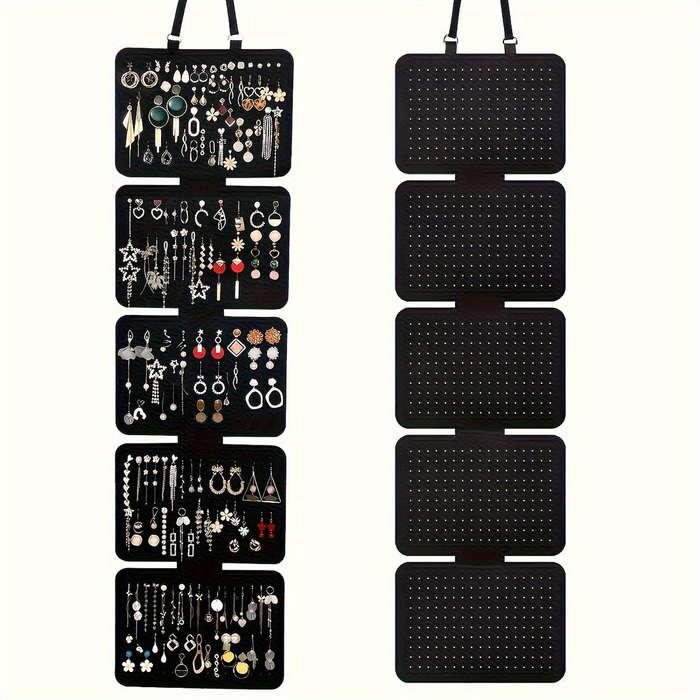 1pc Elegant Black Felt Jewelry Organizer 5 Tiers Hanging Storage