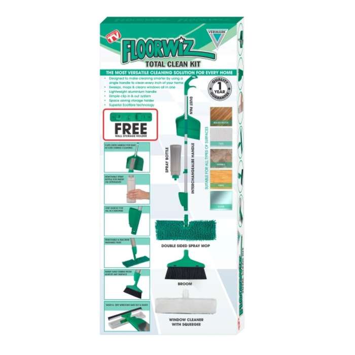 Floorwiz Total Clean Kit | Microfibre Mop | Broom | Dustpan | Window Cleaner