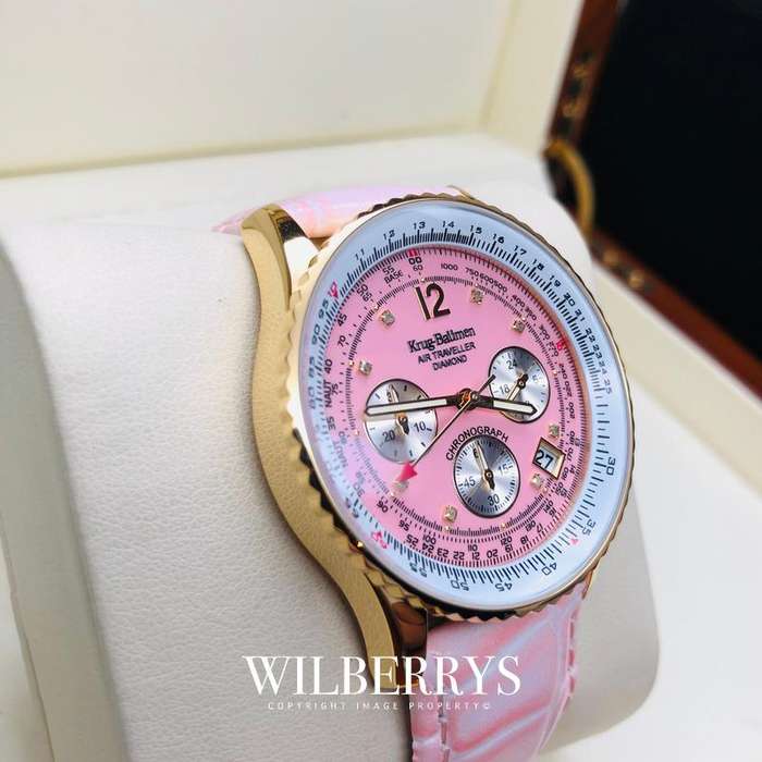 Retail: R10,000.00 Krug-Baumen Women`s Air Traveller 42mm Diamond PARISAN PINK Watch  NEW