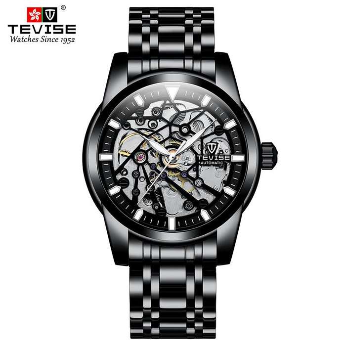 Retail: R2,399.00 TEVISE ® Men`s Skeleton II Classic Steel Black Watch BRAND NEW