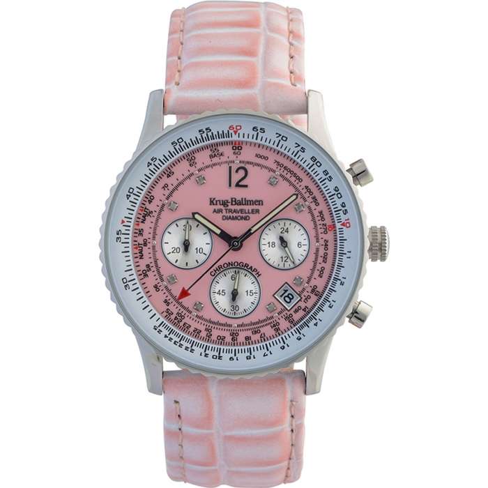 Retail: R10,000.00 Krug-Baumen Women`s Air Traveller 42mm Diamond PARISAN PINK Watch  NEW