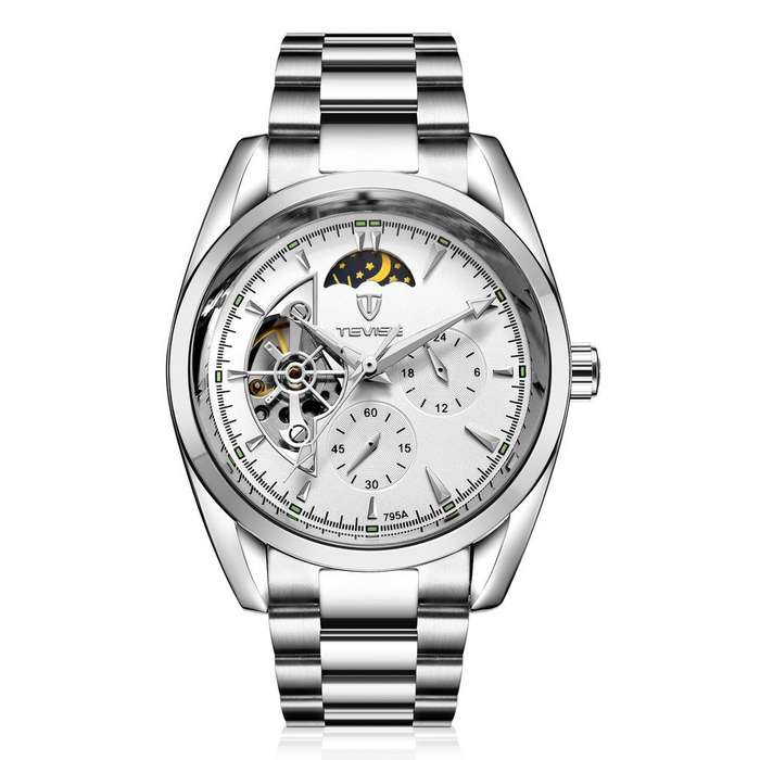Retail: R2,399.00 TEVISE® Men`s Classic AUTOMATIC Partial Skeleton Silver/White Watch